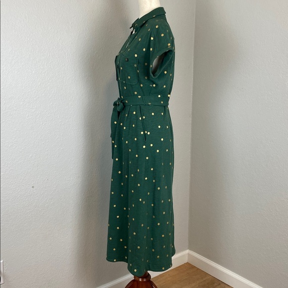 Boden Thomasina 100% Cotton Green Gold Polka Dot Jersey Midi Dress - Picture 5 of 12